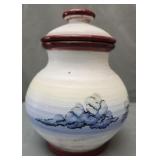 studio art pottery jar with a lid w handpainted