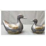 Vintage pewter duck trinket boxes w brass accents