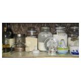 Shelf of Glass Canisters Household Decor Etc