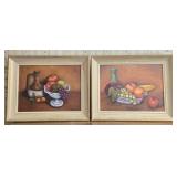 Pair of Fruit Paintings on Canvas by M Thomas