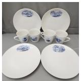 Porcelain plates & cups w blue and white