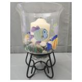 Candle holder w rocks & handpainted fish