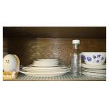 Shelf Lot of Platters Plates Bowls Etc