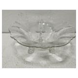 Etched fluted 3 Footed Floral bowl