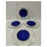 Cobalt Blue and Clear ribbed dessert plates