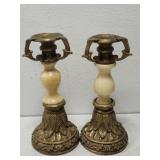 Vintage alabaster and Cast Metal Candle Holders