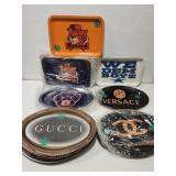 Assorted decorative metal plates *not real logos