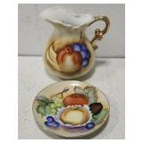 Vintage miniature pitcher & plate with fruit