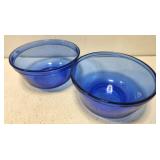2 anchor ovenware blue glass mixing bowls