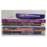 Estate lot of coloring books and pencils