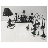 Metal Cat Candlestick Holders & Leaf Plate Holders