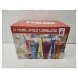 5 double wall insulated tumblers with straws