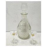 Etched Glass Decanter & 2 mini crystal glasses