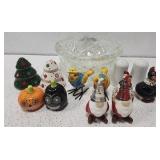 Crystal bowl with 6 pairs of salt&pepper shakers