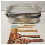 Roasting pan with misc spatulas and spoons