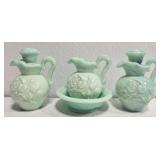 Lot of 4 blue and green glass set