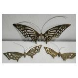 Lot of 3 vintage brass butterfly wall decor
