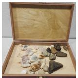 Keepsake box with misc shells and rocks