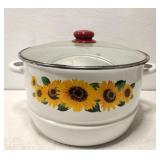 Sunflower design white enamelware pot