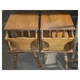 Pair of Wooden Vintage Side Tables w Mag Rack