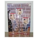 Set of 3 hand painted glass candle holders