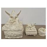 3 white porcelain bisque trinket boxes