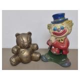 2 pieces of vintage clown and bear decor