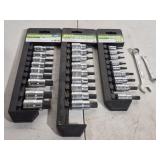 3 Pittsburgh star point socket sets and 2 wrenches