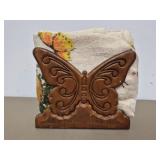 Wooden butterfly napkin holder with rag
