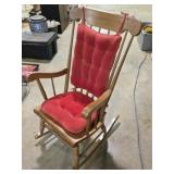 Vintage Wooden Rocking Chair with Red Cushions