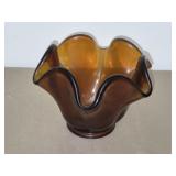 vintage amber glass handkerchief bowl
