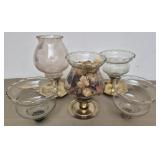5 glass and brass candle holders