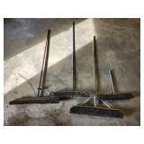 lot of shop brooms & a broom head