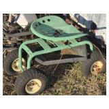 Green Metal Gardening Seat on Wheels