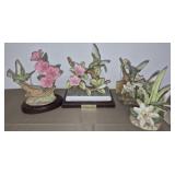 4 Lefton porcelain hummingbird sculptures