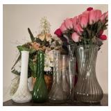 Estate lot of glass vases and faux flowers