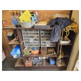 Wood shelf and contents