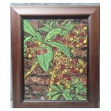 Umbrella plant & berries acrylic on board by J