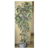 Large Ceramic Asian Style Pot with Faux Plant