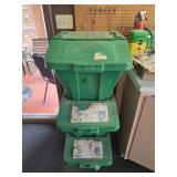 Lot of 3 green plastic bins and contents