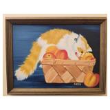 J Meyer Framed oil on canvas painting of a cat