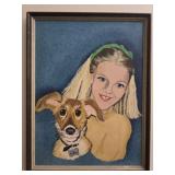 J Meyer Framed oil on canvas girl and dog
