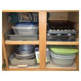 Cabinet of Metal Cooking Pans & Plastic Containers