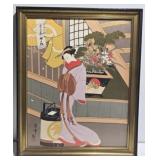 Framed Asian Silk Fabric Decor