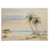 Watercolor on board of a beach by Laura Robinson