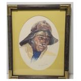 Signed Watercolor style print of an old fisherman