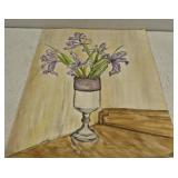 Mixed media artwork of irises signed on paper