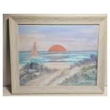 Signed Laura Robinson Beach Sunset Painting Canvas