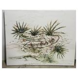 Textured, mixed media painting of yucca plants
