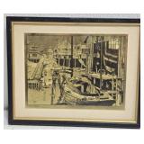 Framed Gold Foil Water Front By Lionel Barrymore